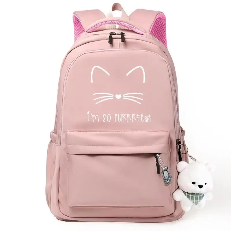 sac dos nylon noir dessin animé chats ours bandoulière arquée compartiment intérieur voyage école adolescents femmes hommes