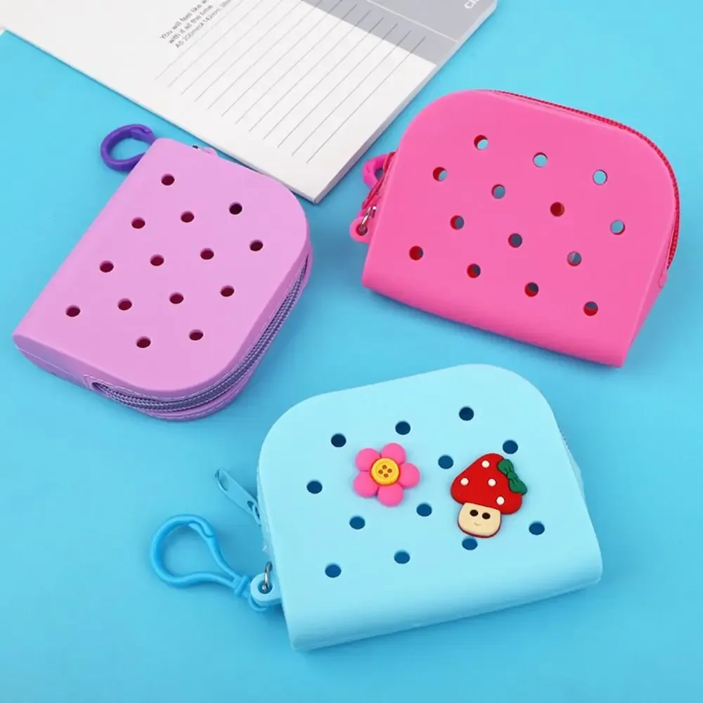 portefeuille à mini trous en silicone souple, porte-monnaie à fermeture éclair, porte-cartes, sac d'argent pour femmes et filles, sac de rangement en poudre à fermeture éclair