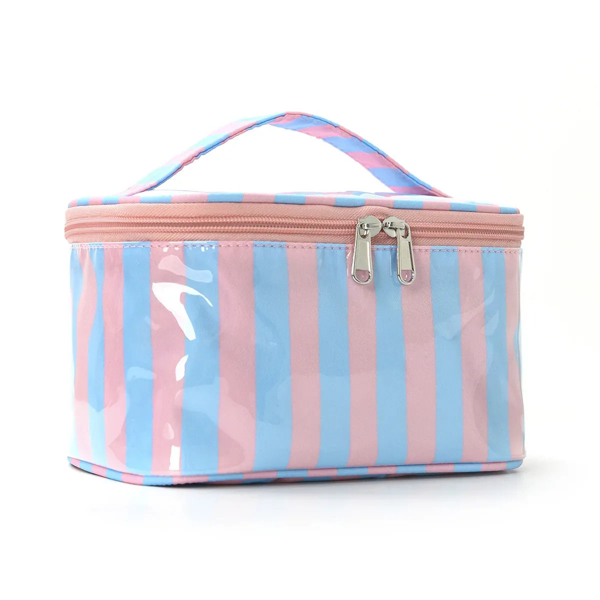 sac cosmétique à rayures en pvc de grande capacité, sac de rangement pour articles de toilette pour femmes, sac de maquillage portable, sac de voyage pour voyage d'affaires, soins de la peau