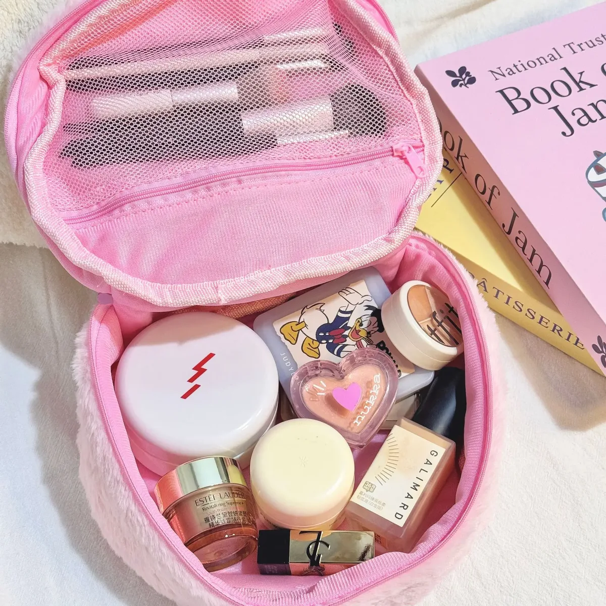 sac à cosmétiques en peluche fraise pour femmes, sac de lavage de voyage, grande capacité, organisateur de soins de la peau, sacs de rangement de maquillage mignons