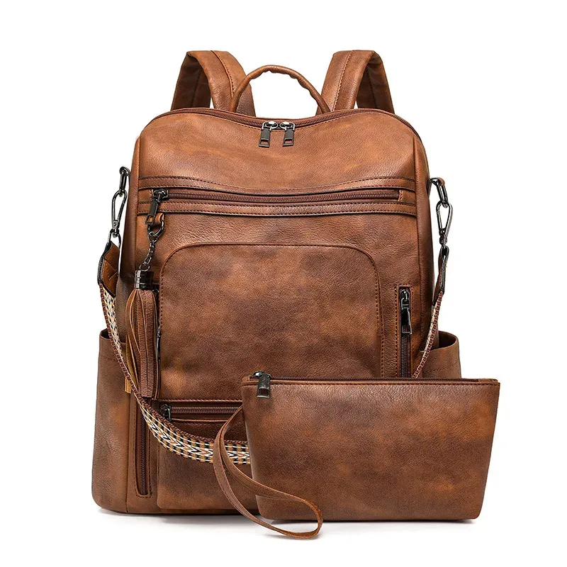 sac à dos/bandoulière portefeuille en cuir pu imperméable et antivol pour femme, grande capacité, style rétro, idéal pour les voyages, le travail et les études.