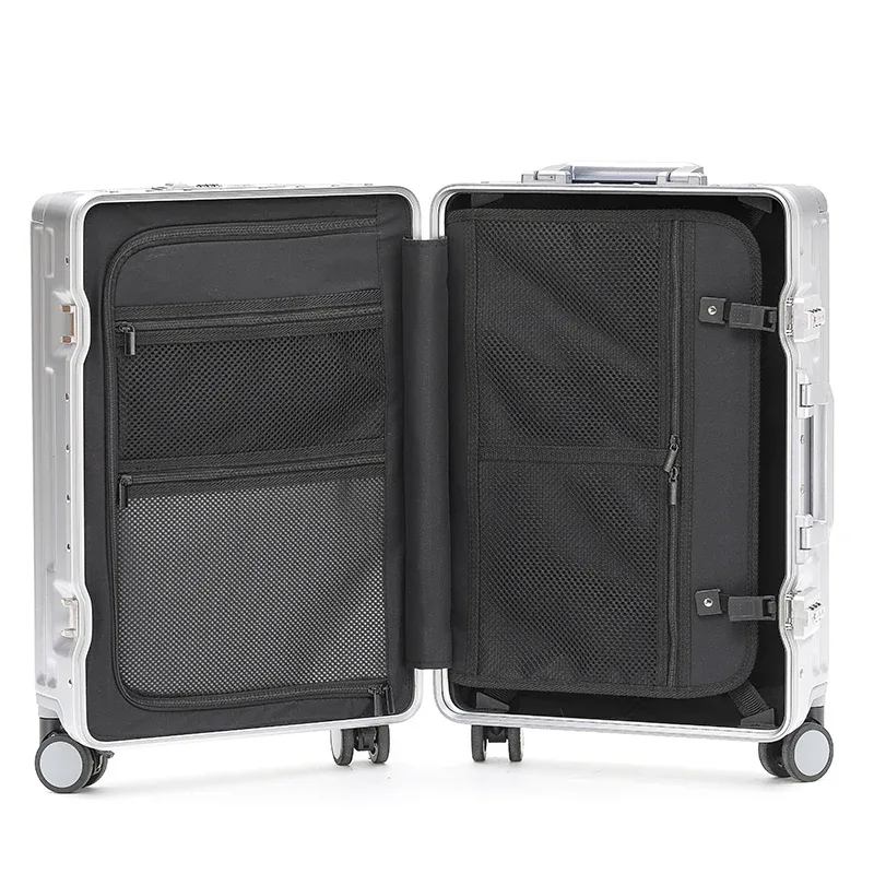 ensemble 1 pièce, valise trolley à cadre en aluminium de 20 pouces, bagage cabine fonctionnel avec frein à absorption des chocs, roues universelles silencieuses, fonction porte-gobelet, fonction porte-téléphone, fonction de chargement usb, idéale pour les voyages d'affaires, les vacances, les courts séjours et comme cadeau.