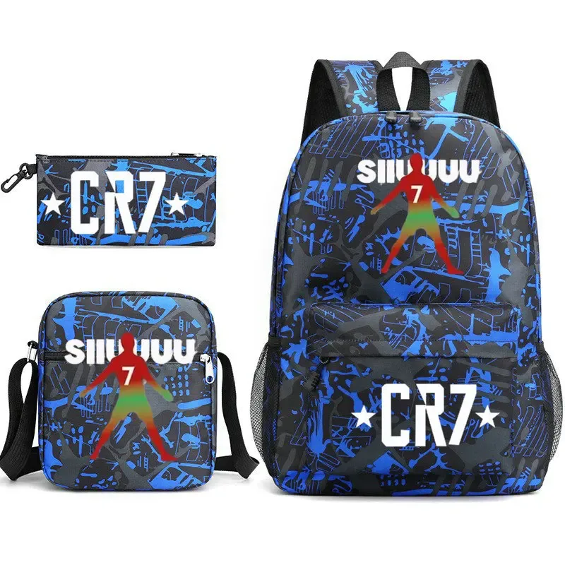 sacs d'école de cosplay football cr7, sac à dos pour ordinateur portable, pour adolescents garçons et filles, 3 pièces/ensemble