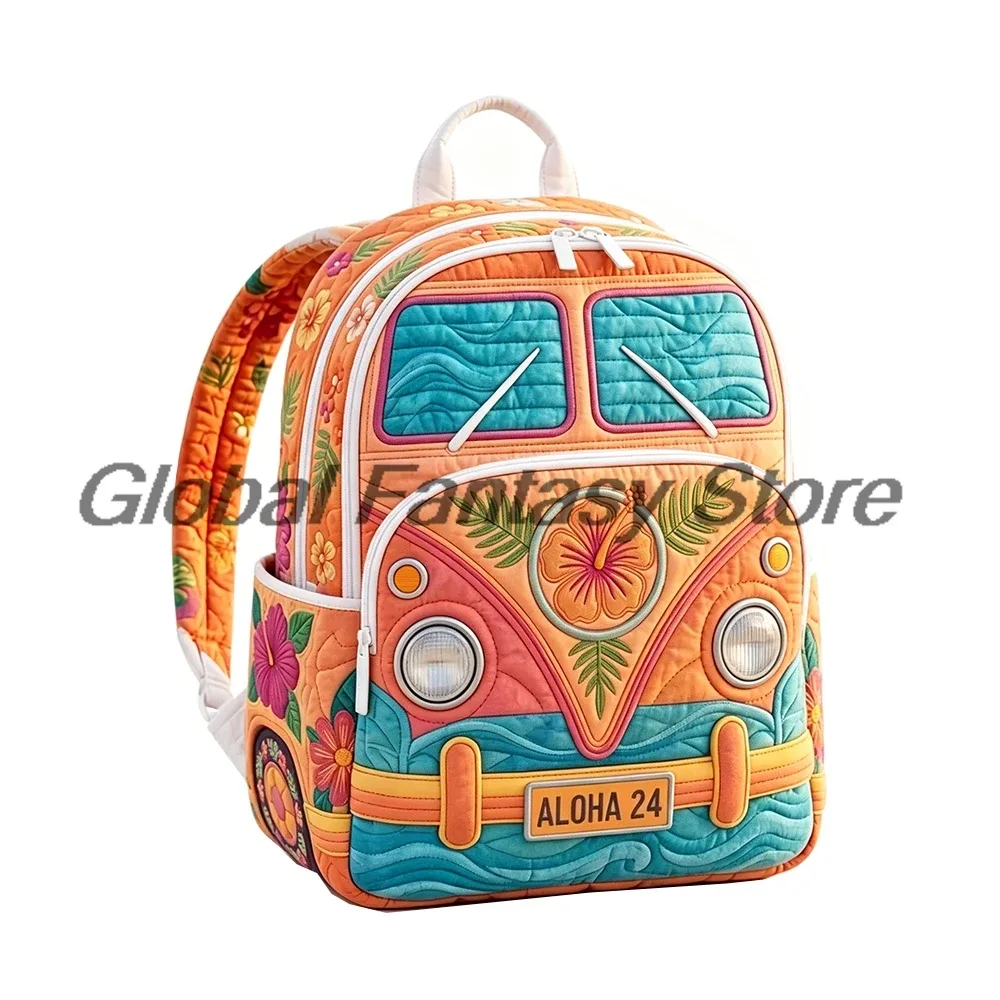 sac à dos matelassé hippie van avec imprimé vintage signe de paix, sac de voyage pour femmes et hommes, sac à dos d'extérieur