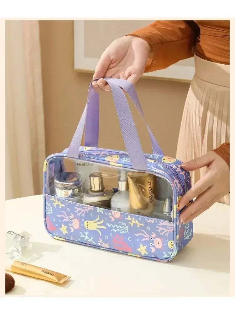 sac de lavage de douche de grande capacité, sac à cosmétiques translucide pour dames, sac de rangement de cosmétiques essentiels de voyage