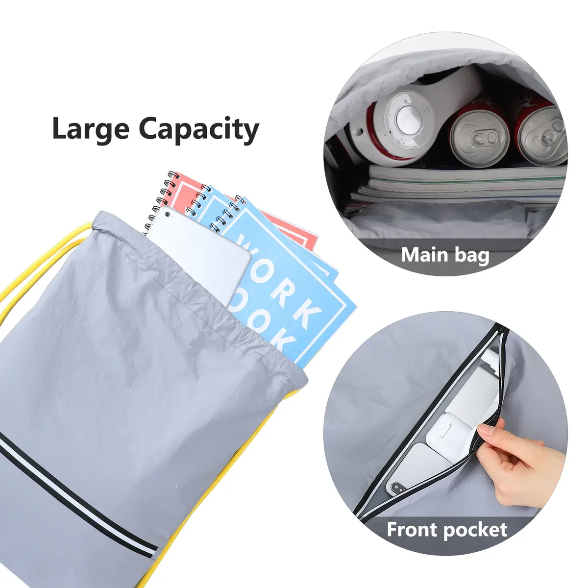 tinyat sac de sport robuste à cordon sac à dos en polyester imperméable pour salle de sport, équitation, organisateur de chaussures et de vêtements de grande capacité