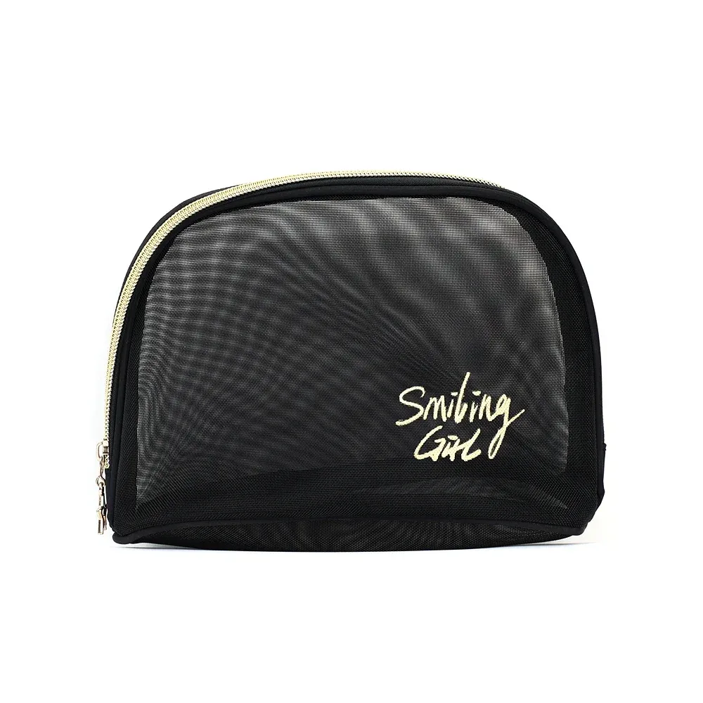 sac à cosmétiques de voyage pour femmes, grande capacité, étui de maquillage en maille noire, pochette de rangement, trousse de toilette décontractée à fermeture éclair, sacs de lavage de maquillage