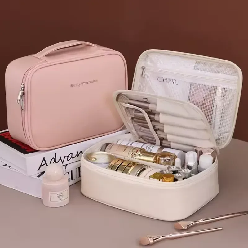 sac à cosmétiques pour femmes, trousse de maquillage à double couche, grande capacité, organiseur de cosmétiques de luxe, essentiels de voyage, sac à cosmétiques pour femmes