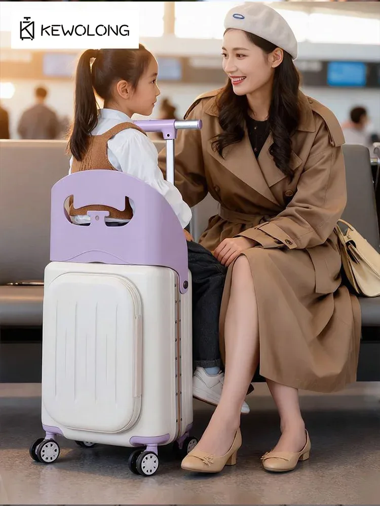 valise à roulettes pour enfants de 20 pouces, bagage de voyage 2-en-1 pour tout-petits avec siège et roues pivotantes, trolley léger.