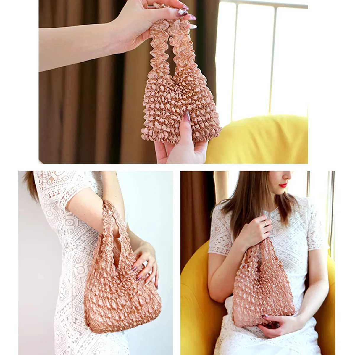 sac de rangement pliable et extensible en bulle, mini sac de courses grande capacité, sac à main élastique portable, 1 pièce