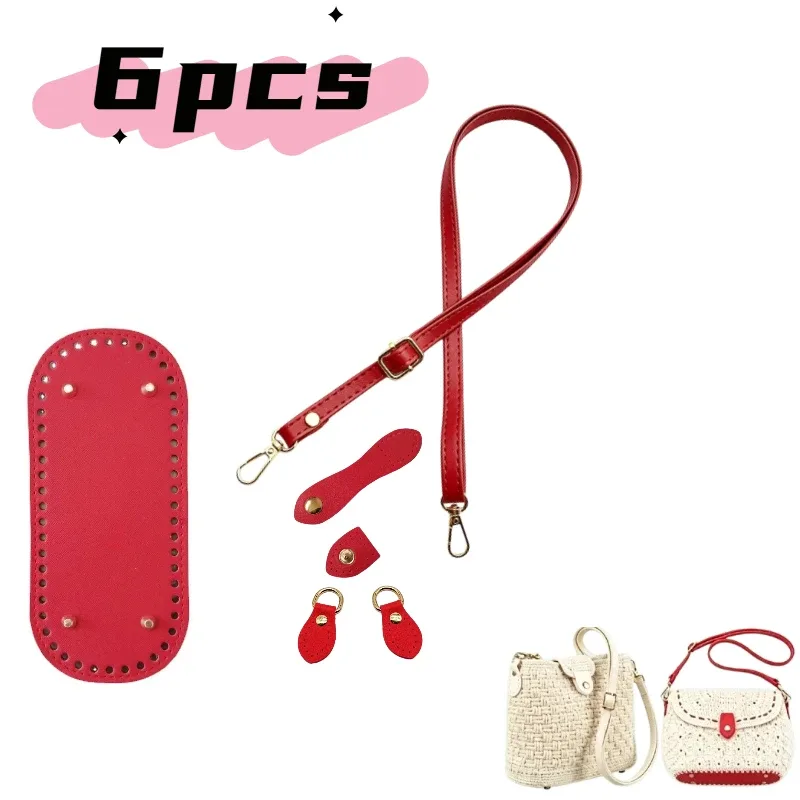 lot de 6 pièces : base de sac en cuir pu ovale avec sangle de poignée tressée, incluant boucle de bandoulière remplaçable et coussinet de fond de sac en crochet, idéal pour sacs à bandoulière, sacs à main et projets diy faits main.