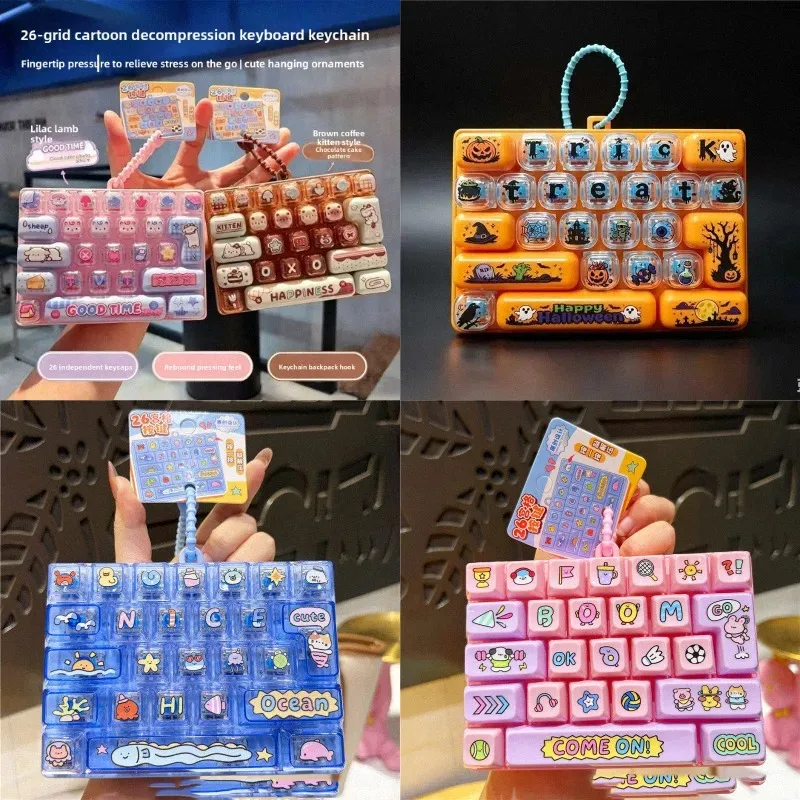 porte-clés portable à 26 touches de clavier pour sacs, sacs à dos, accessoire de costume d'halloween, jouet sensoriel de décompression pour le bout des doigts