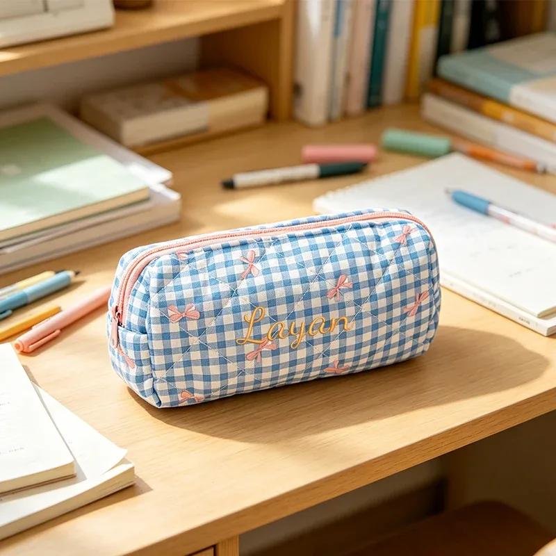 broderie personnalisée/style standard 2 options, trousse de maquillage imprimée avec nœud, trousse à crayons, début de la rentrée scolaire!