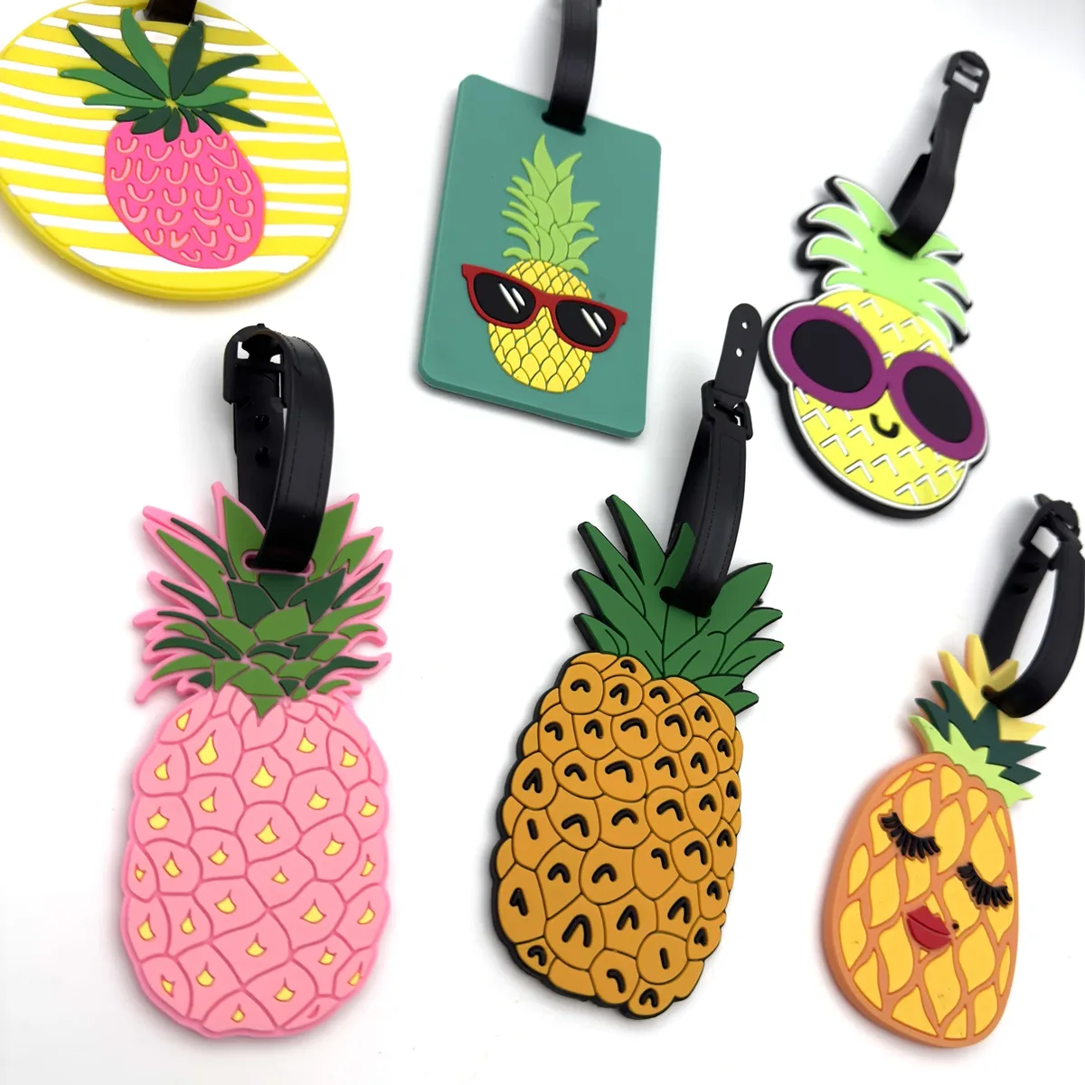 étiquette de valise ananas mignonne, accessoires de voyage, étiquette de bagage en gel de silice, support d'identification de valise, étiquette d'embarquement, 1 pièce/2 pièces/6 pièces