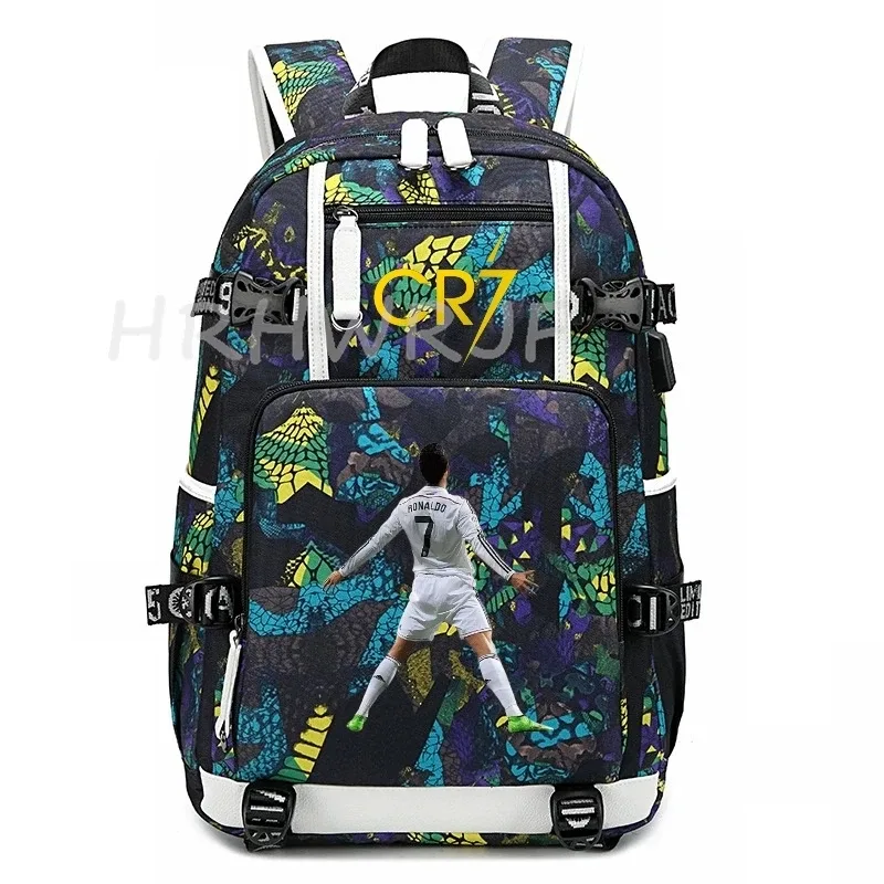 sac à dos usb cr7 pour superstars du football, sac de voyage pour ordinateur portable, sacs d'école noirs pour hommes, sacs d'école pour étudiants, mochilas, cadeau