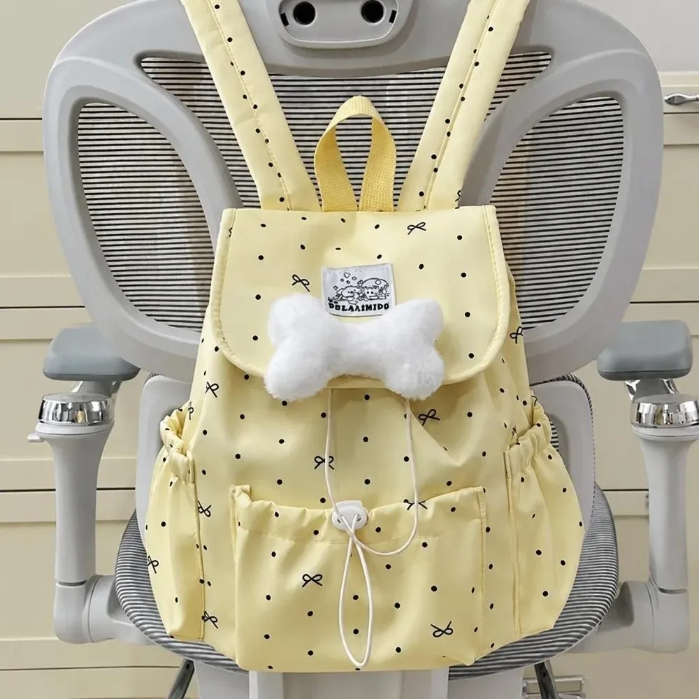 sac à dos à pois avec cordon de serrage et nœud, grande capacité, double bandoulière, en nylon ultra léger, idéal pour les trajets quotidiens, pour femmes.