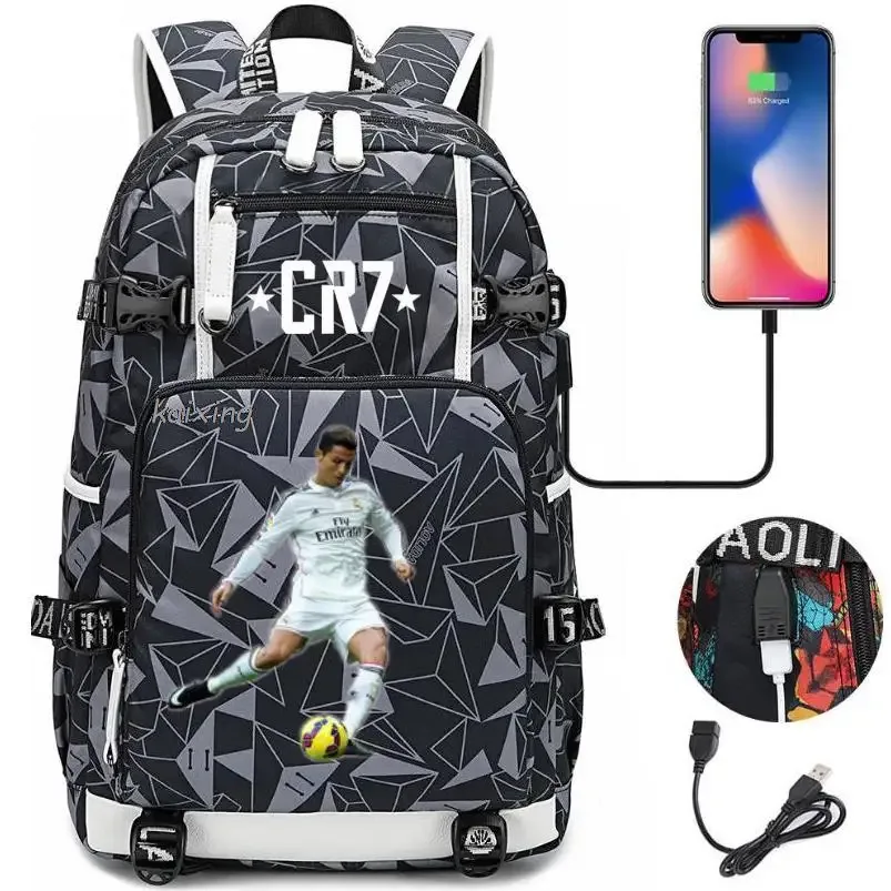 mode cr7 sac à dos usb charge sac d'école 15.6 pouces sac à dos pour ordinateur portable femme mâle livre sac sacs à dos étanche adolescents sac à dos