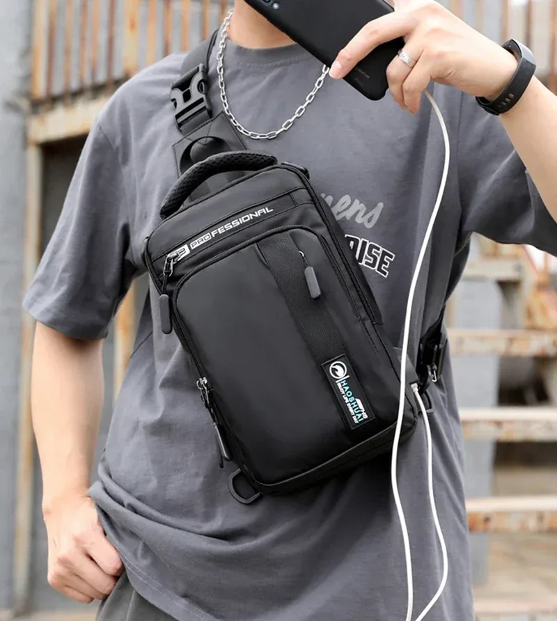 petit sac à dos poitrine sac à bandoulière pour hommes avec port de chargement usb voyage mâle nylon fronde messager sac à dos sacs à bandoulière