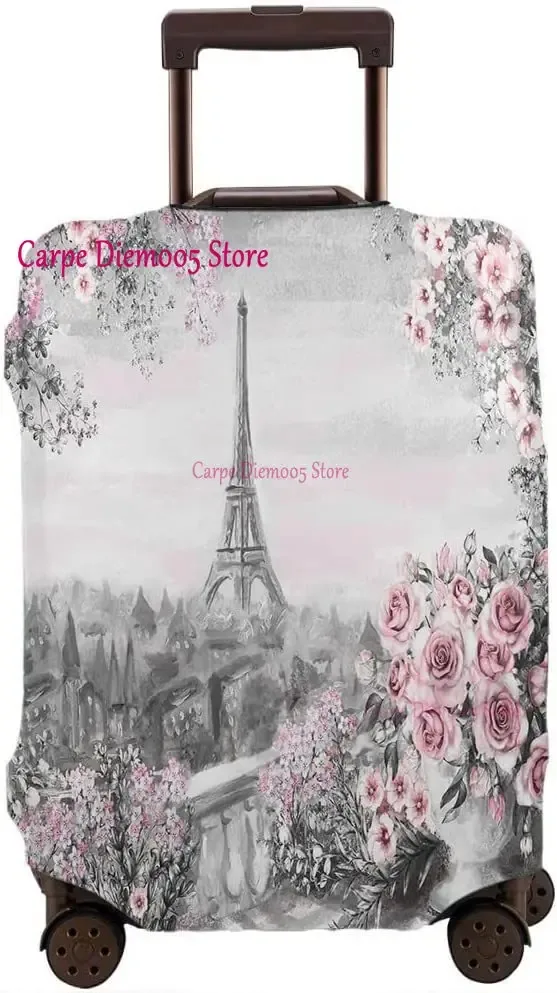 juste de valise de voyage tour eiffel paris avec fleurs roses, housse de protection des bagages, convient aux valises de 18 à 32 pouces