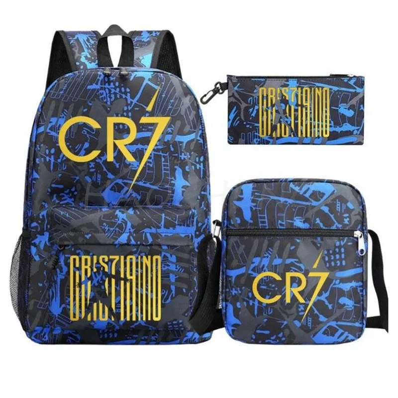 nouveau cr7 sac à dos 3 pièces sac de voyage toile sac à dos étudiants sac d'école pour garçons filles toile adolescents ordinateur portable fermeture éclair mochilas pour cadeau