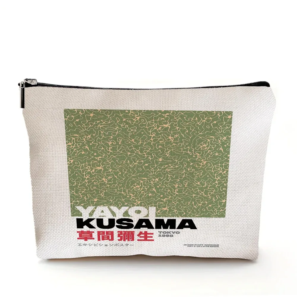 sacs à cosmétiques yayoi kusama art girl, double imprimé, motif pois japonais, sac à main de maquillage pour femme, organisateur de voyage, portefeuille enfant