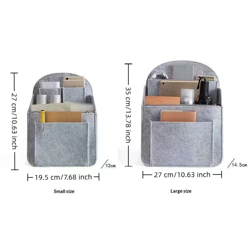 organisateur de sac à dos portable en feutre, petite trousse de toilette multi-poches, doublure intérieure souple pour le rangement de maquillage en voyage