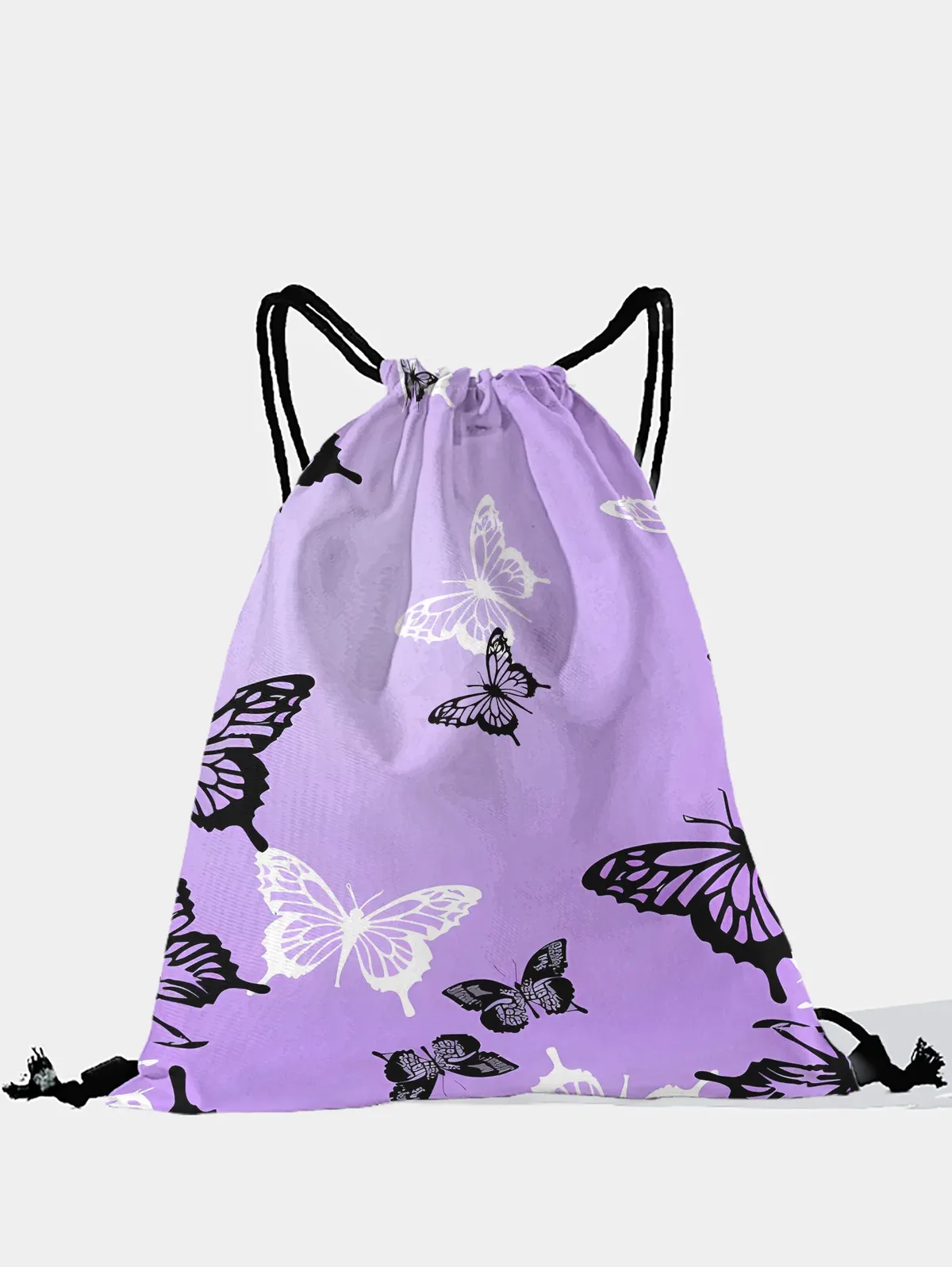 sac à dos à cordon de serrage imprimé papillon violet, sac de sport léger pour la salle de sport, le yoga, les voyages, l'école, les courses et les déplacements quotidiens