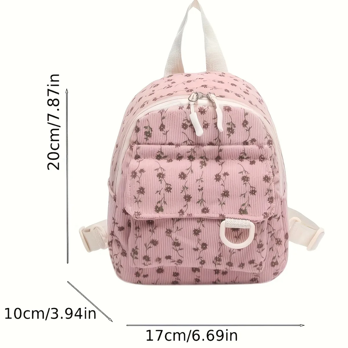 mini sac à dos pour femme avec motif floral marron et ruban en satin couleur café, bretelles réglables et fermeture à glissière – sac à main léger en polyester, adapté aux voyages