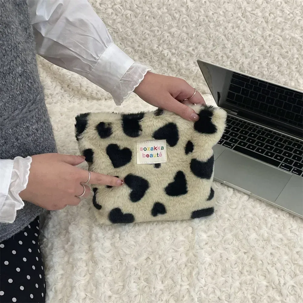 pochette rétro rayée pour femmes, sac à cosmétiques, trousse de toilette en peluche, sacs de maquillage, pochette de maquillage, étui de voyage, organisateur de cosmétiques