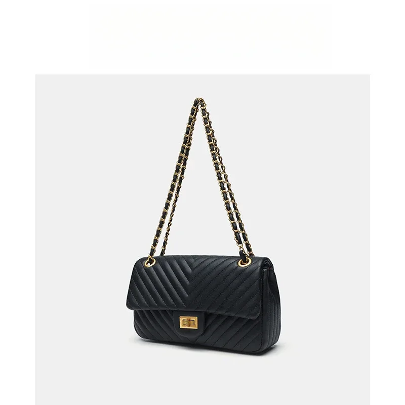 sac à bandoulière matelassé en cuir véritable chevron pour femme, idéal pour les trajets quotidiens