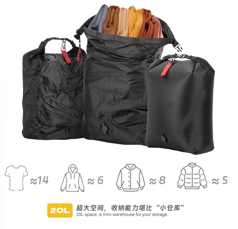 sac de compression sous vide pour glamping, pas de pompe nécessaire, organisateur d'équipement imperméable pour sac de couchage, doudoune, vanlife, économiseur d'espace