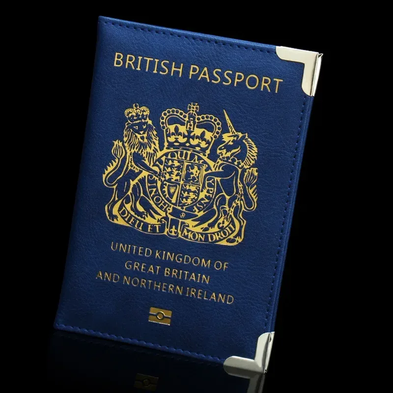 accessoires de voyage porte-passeport britannique avec pieds en cuivre, couverture de passeport en pu, portefeuilles d'angle en métal fin, porte-carte d'identité
