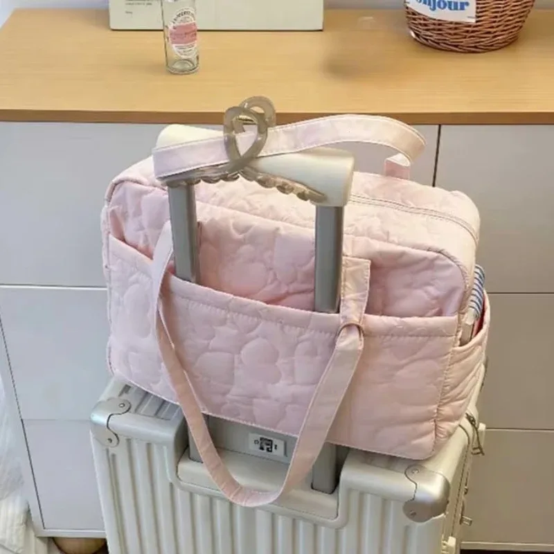 sac décontracté à porter sous le bras, sac de voyage, sac de style coréen, sac fourre-tout de couleur unie pour maman, sacs de rangement de voyage en forme de cœur pour femmes