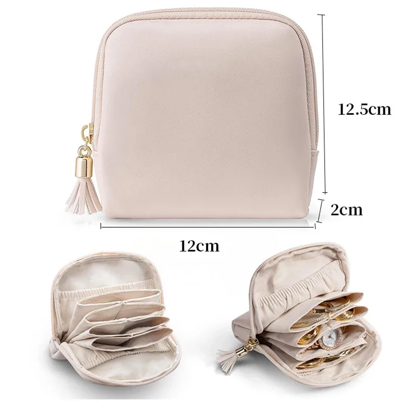 sac de rangement portable en pu pour bijoux, pochette multi-tringles à cordon, étui de voyage zippé pour colliers, bracelets et boucles d'oreilles