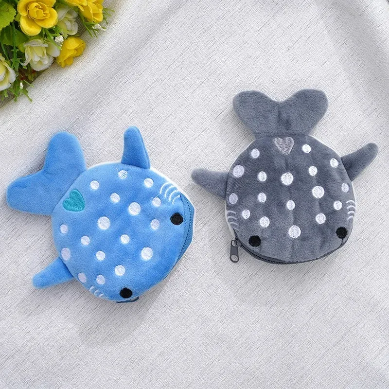 porte-monnaie en peluche requin de dessin animé, mignon porte-monnaie avec porte-clés, organisateur de câbles de données, pochette à fermeture éclair, petit cadeau, nouvelle collection
