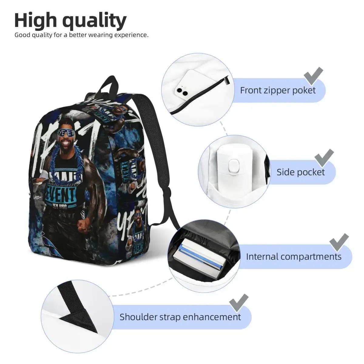 jey uso yeet – sac à dos en toile classique pour hommes et femmes, sac à livres personnalisé pour étudiants, convient aux sacs pour ordinateur portable de 15 pouces, nouvelle collection