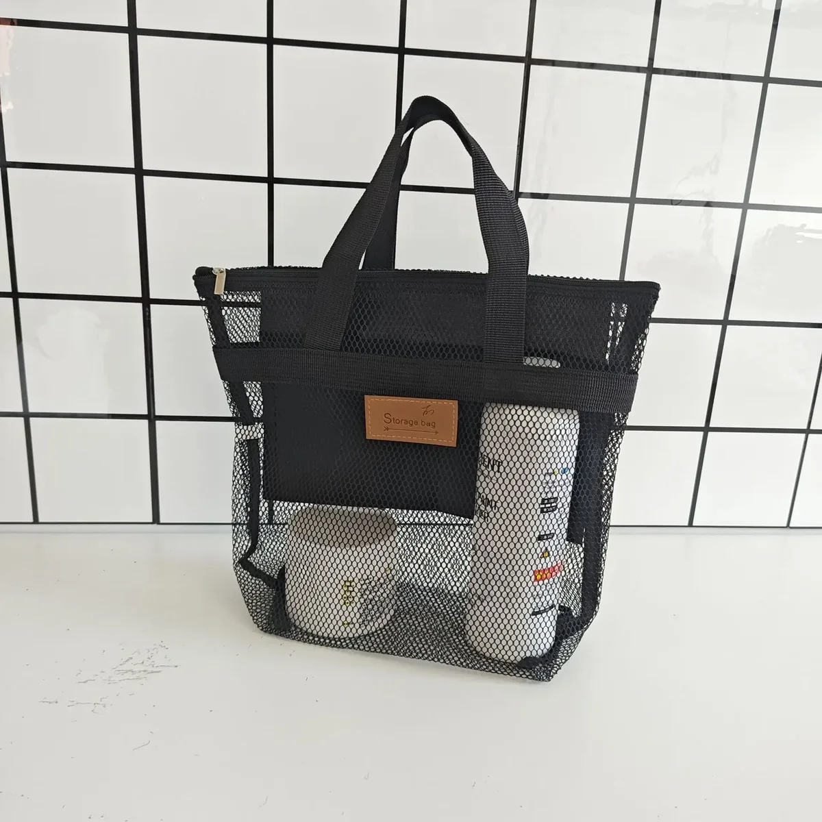 grande sacoche de toilette en maille, organiseur de douche portable avec poignées robustes, fermeture éclair, sac de rangement de voyage pour la plage et la natation