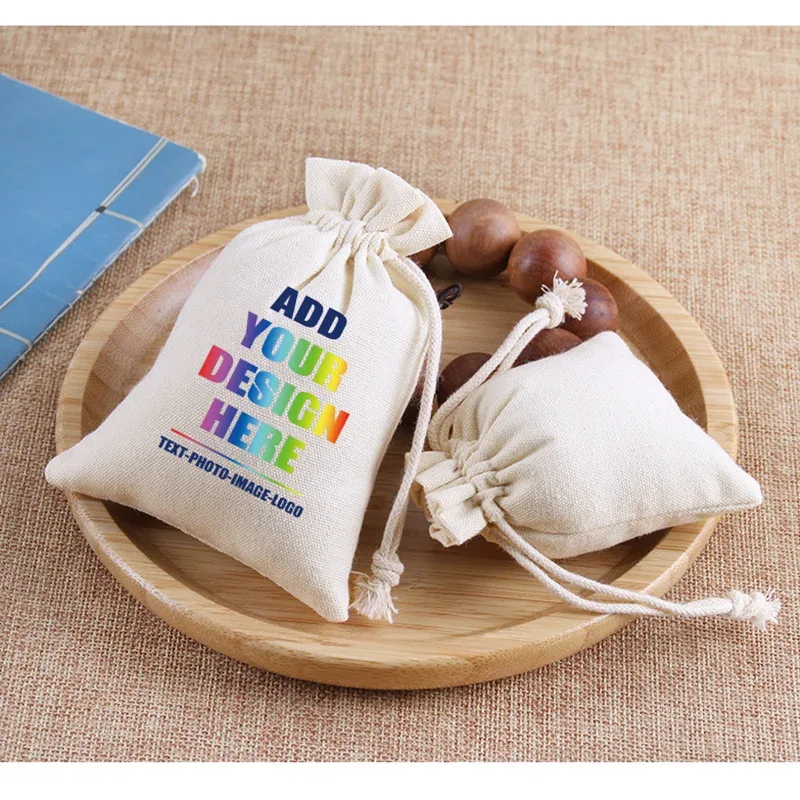 sacs de rangement en coton avec impression de logo personnalisé, proximité gt, pocommuniste à chaîne, sac à bijoux, produits promotionnels, 10 pièces par lot