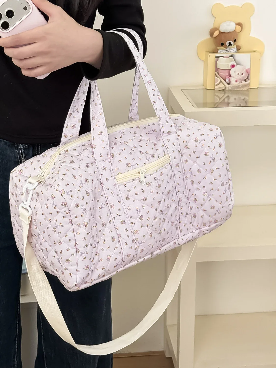 sac de voyage léger grande capacité yt, sac boston à bandoulière, petit sac de voyage matelassé à motifs floraux, style ins