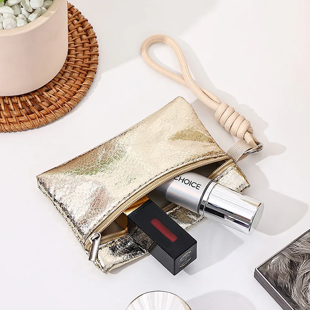 pochette à maquillage brillante airfriend, petite pochette à rouge à lèvres personnalisée, pochette à maquillage carrée de voyage, mini pochette de luxe, pochette cosmétique imperméable