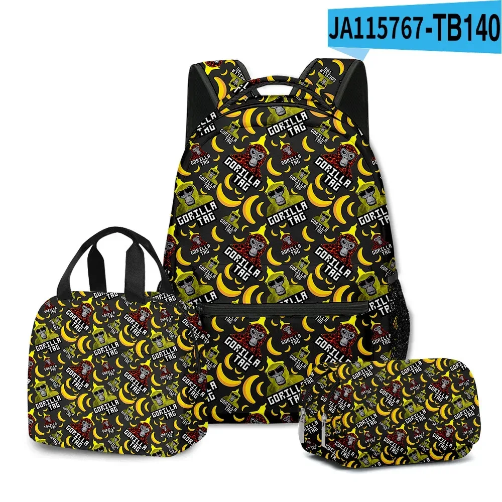 sac à dos d'école pour étudiants, sac à dos portable pour ordinateur portable, sac à déjeuner portable, trousse à crayons, imprimé 3d, motif gorilla classique, populaire et amusant, 3 pièces/ensemble