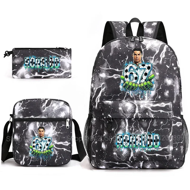 sac à dos cr7 ronaldo football 67 imprimé, sac d'école avec sac à bandoulière et trousse à crayons pour étudiants garçons, cadeau, sac à dos de voyage quotidien