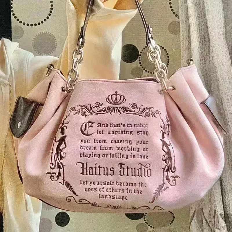 sac à main gothique rétro de grande capacité avec lettres brodées pour femme, sacoche à bandoulière souple de marque, livraison gratuite