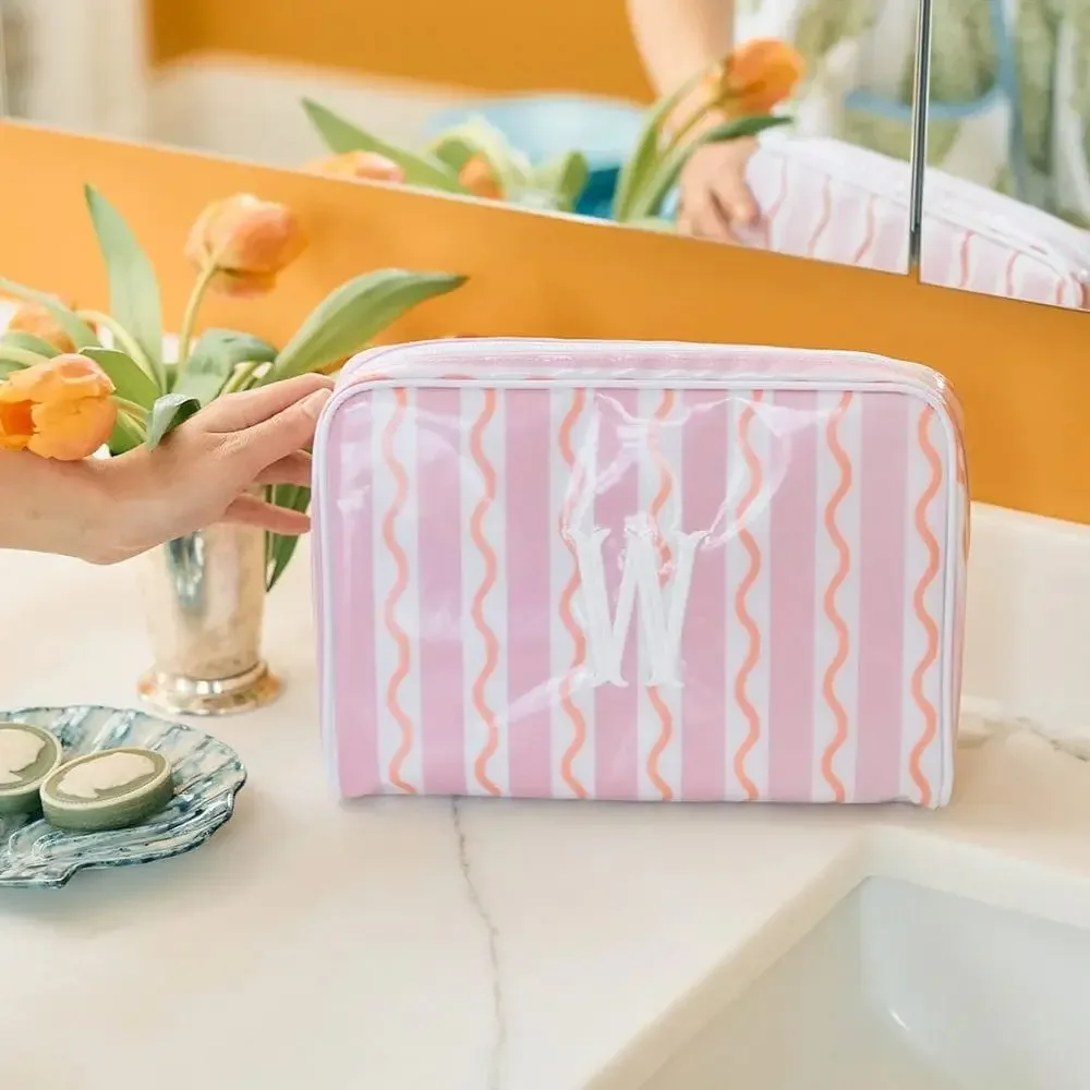 Sac à cosmétiques en polyester PVC, sac de rangement pour cosmétiques imperméable à double couche, sac de toilette portable imprimé en couleur pour femmes et filles