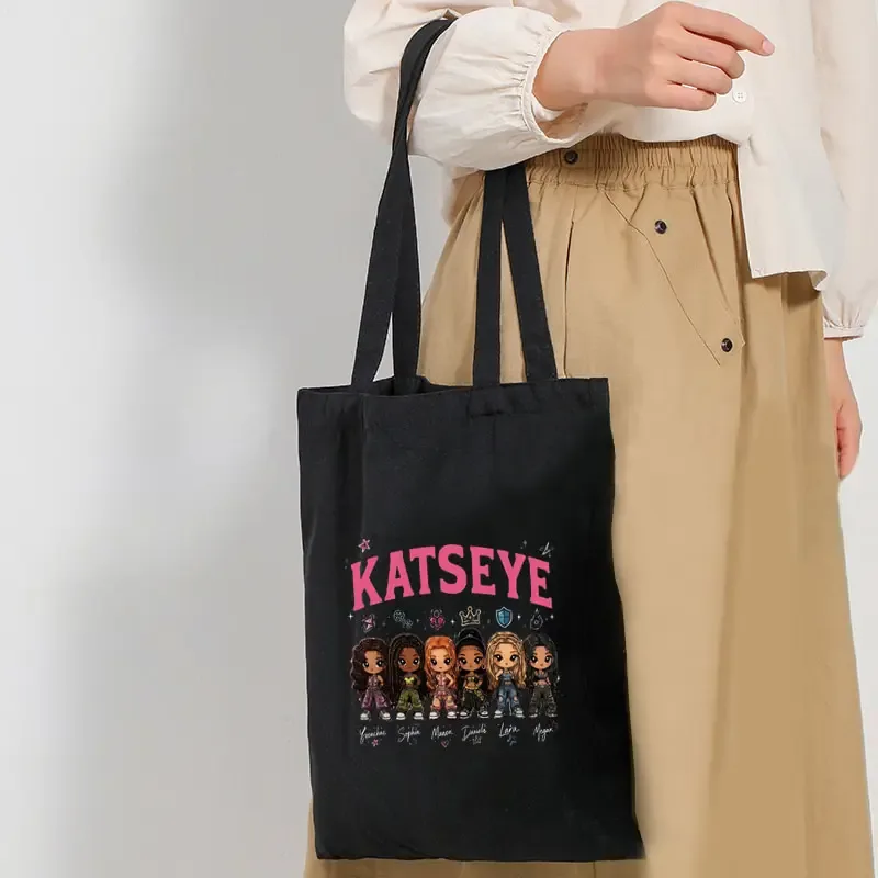 cadeaux pour fans de kpop, sac fourre-tout grande capacité pour femmes katseye world tour, sacs de voyage multifonctionnels, sacs de shopping en toile tendance