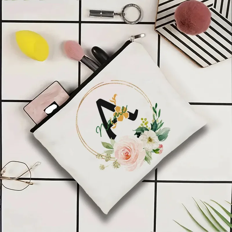 pochette à cosmétiques personnalisable avec nom, pochette à cosmétiques pour fête, pochette à cosmétiques de voyage, sac de maquillage pour mariage, organisateur avec doublure intérieure en toile pour femme