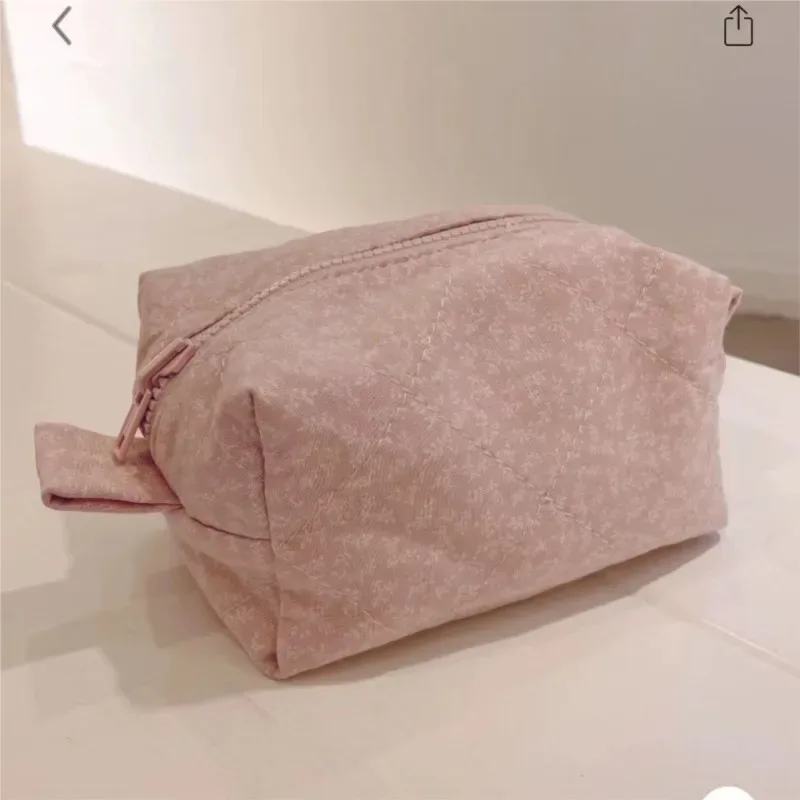 mini sac de rangement à imprimé floral pour femmes, sac à crayons rose doux, sac à fermeture éclair solide, trousse de maquillage mignonne, sac rectangulaire pour étudiants, porte-monnaie chic, nouveau