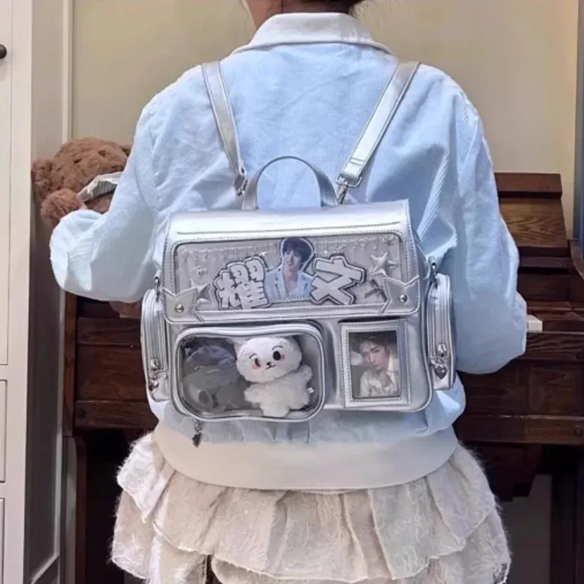 nouveau lolita fille mignon ita sacs à dos sac transparent y2k grande capacité sac à bandoulière doux bricolage badge affichage sac à bandoulière décontracté