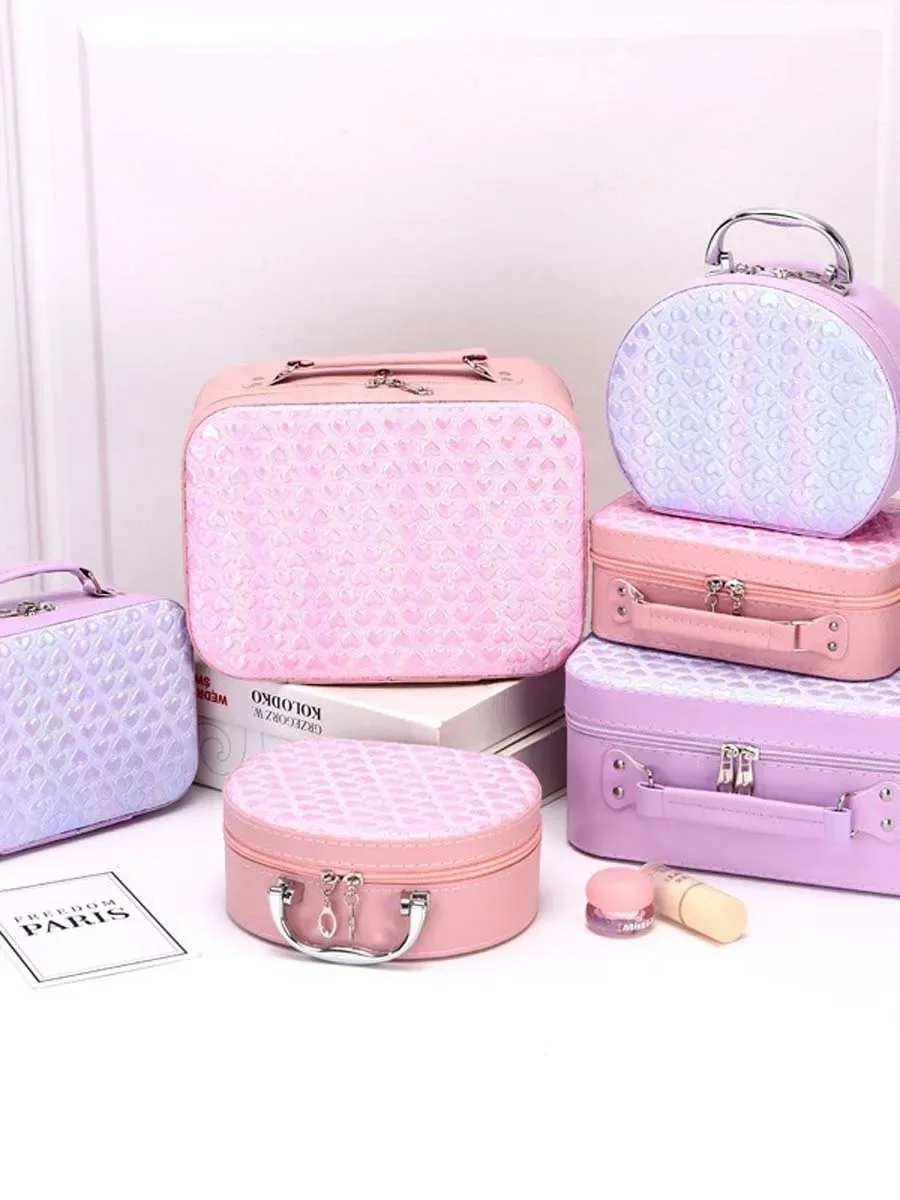 trousse de maquillage portable en forme de cœur pour femme, sac de rangement portable, grande capacité, trousse de voyage, trousse à pinceaux de maquillage, nouveau