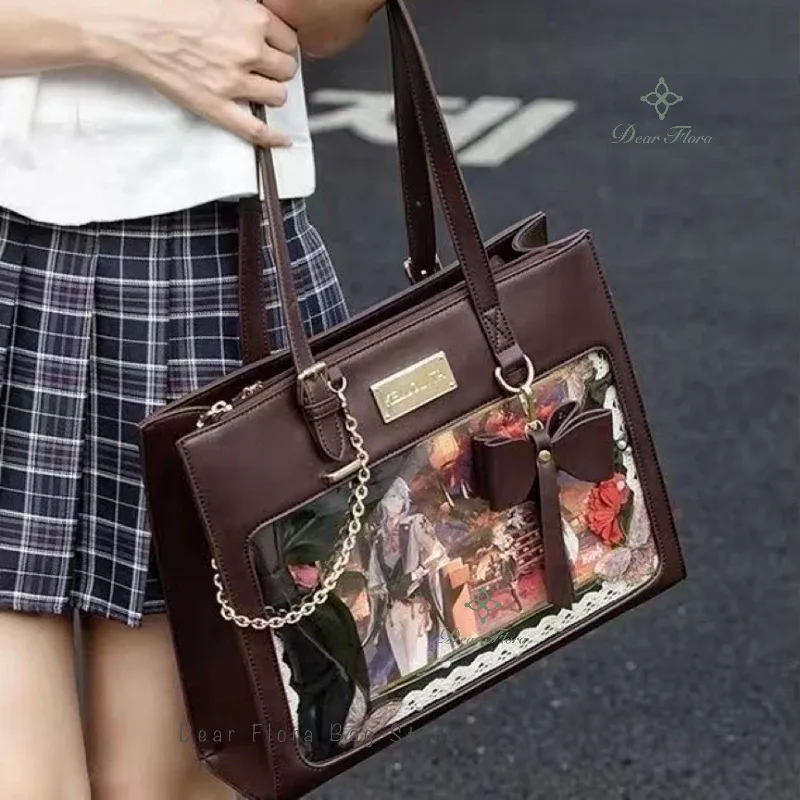 sac à main ita avec nœud pour femmes, fourre-tout à la mode, sac à bandoulière transparent pour fille douce, sac à bandoulière lolita, bricolage avec badge d'affichage